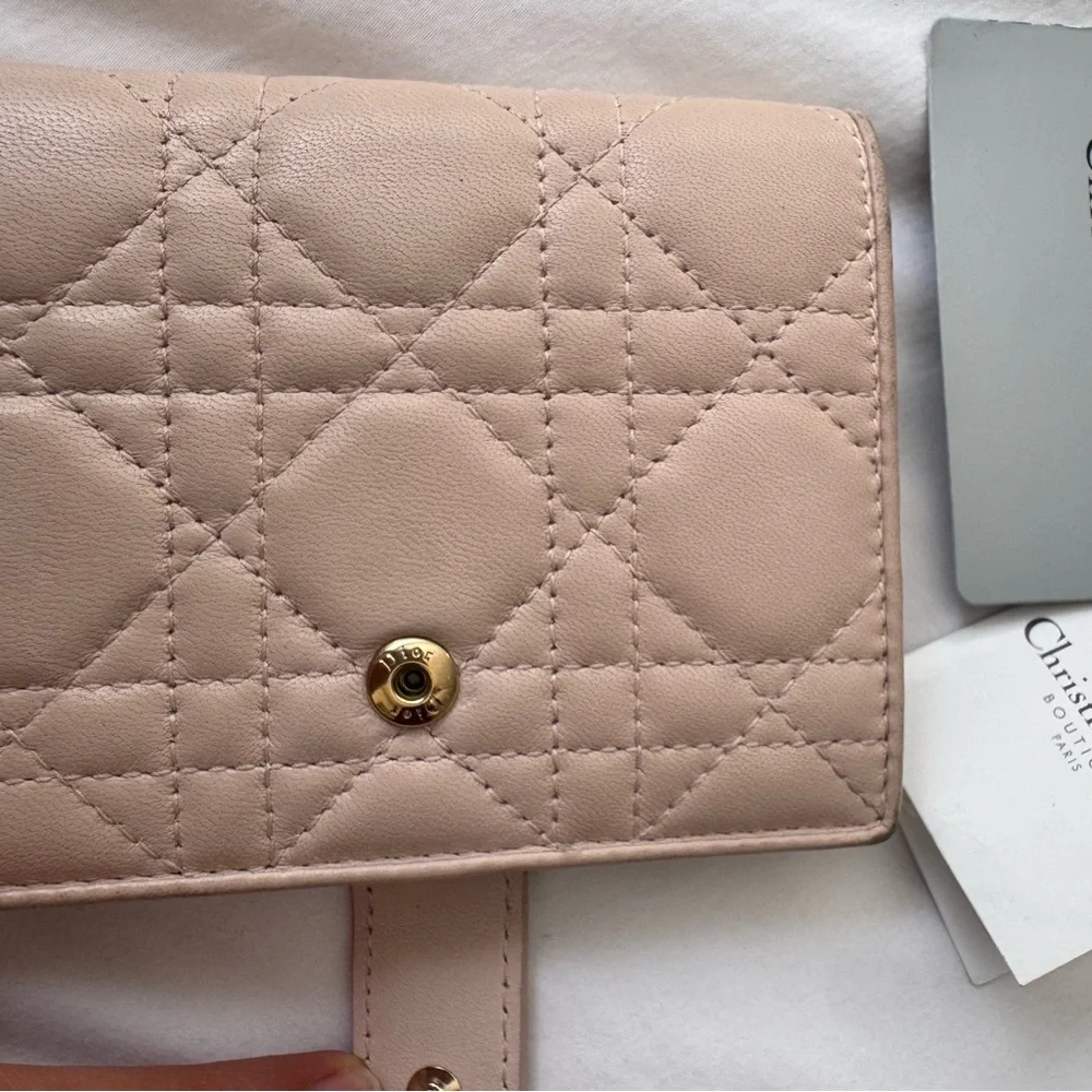 CHRISTIAN DIOR Lambskin Cannage Lady Dior Eden Wallet Light Pink